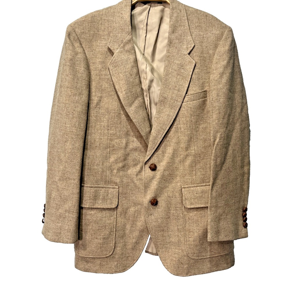 Michael J Daniel Vintage Blazer Mens 42 Tan Tweed Sport Coat Two Button Jacket